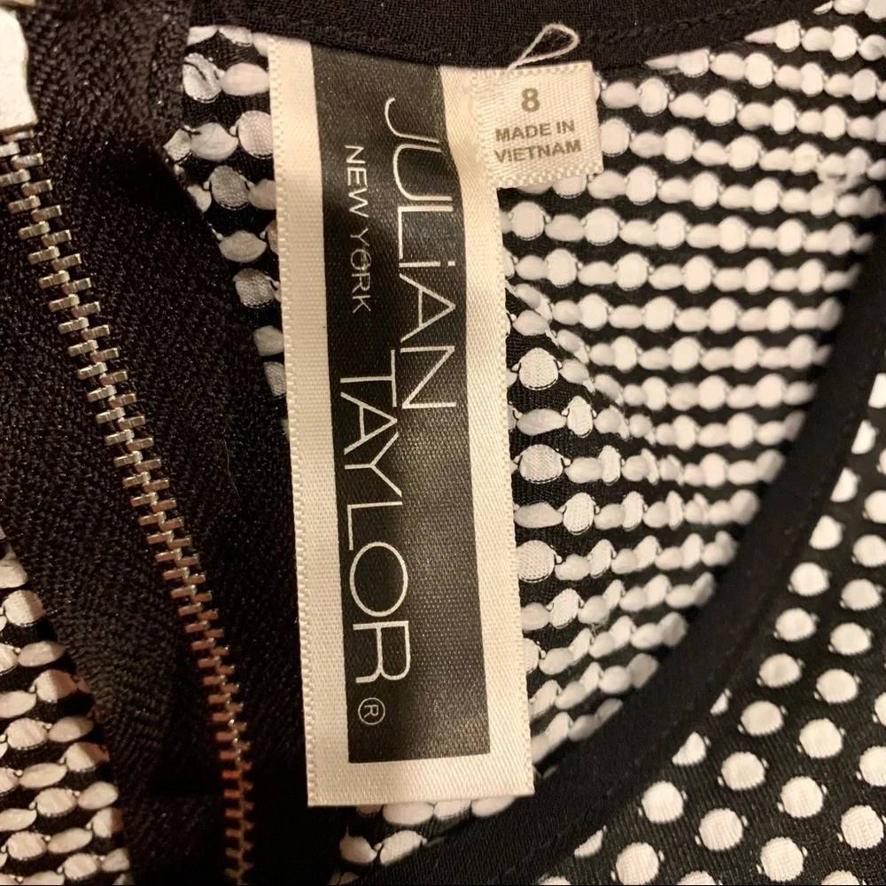Julian Taylor Dress Black with White Polka Dots Short Sleeve Full Skirt -Size 8 - Picture 11 of 13